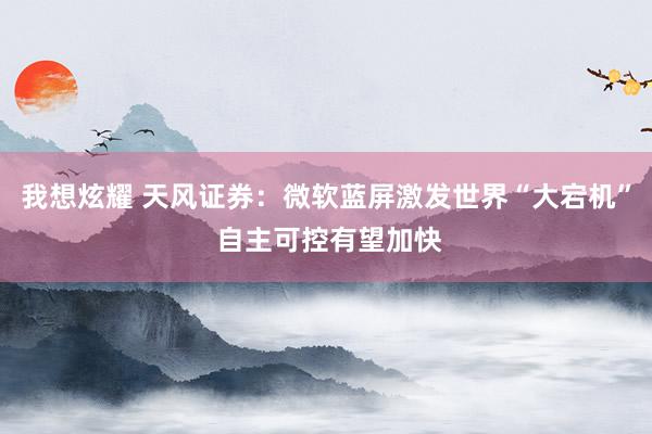 我想炫耀 天风证券：微软蓝屏激发世界“大宕机” 自主可控有望加快