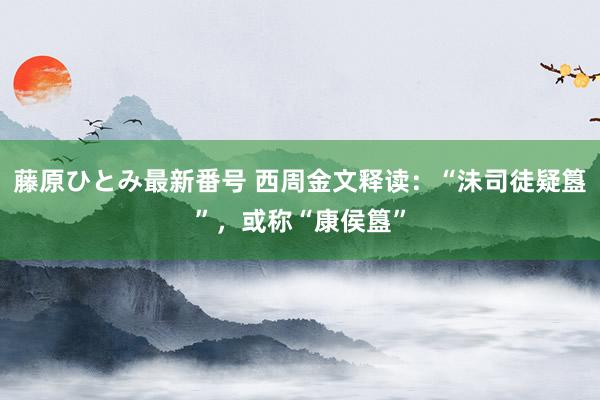 藤原ひとみ最新番号 西周金文释读：“沬司徒疑簋”，或称“康侯簋”