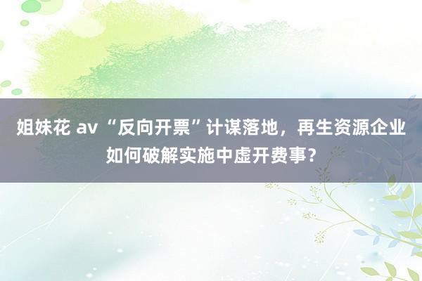 姐妹花 av “反向开票”计谋落地，再生资源企业如何破解实施中虚开费事？